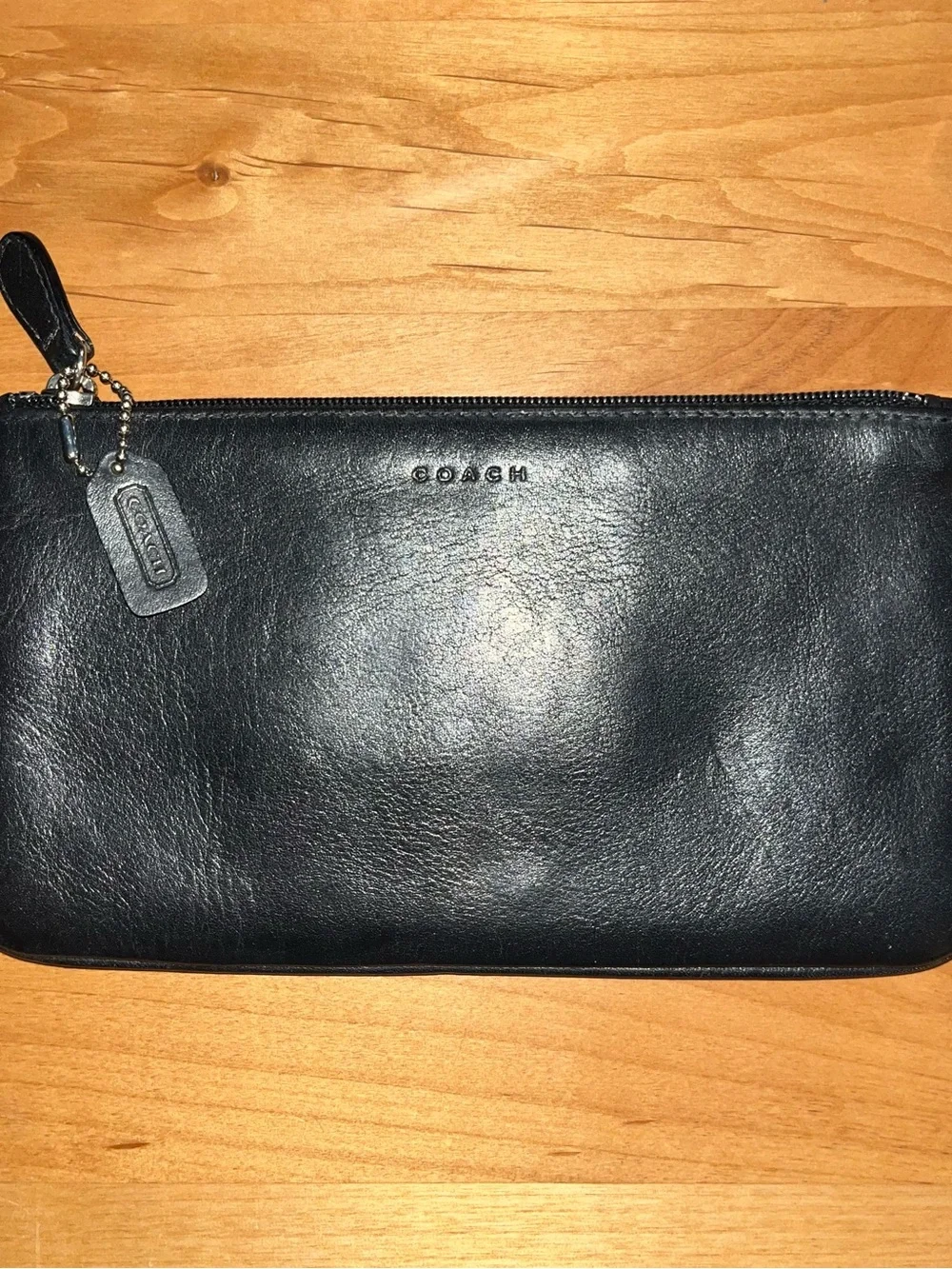 Coach Vintage Black Leather Zip Pouch with Logo Tag